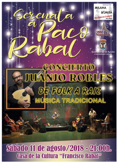 Milana Bonita cierra sus actividades estivales con la serenata a Paco Rabal a cargo de Juanjo Robles