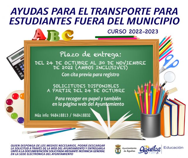 El 24 de octubre se abre el plazo de solicitud para las ayudas complementarias al transporte de estudiantes fuera del municipio