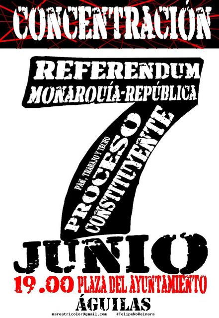 IU-Verdes llama a la ciudadanía aguileña a manifestarse el sábado por la convocatoria de un referéndum sobre el modelo de Estado