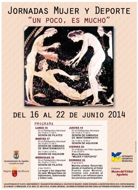 El lunes arrancan en Águilas las I Jornadas 'Mujer y Deporte'