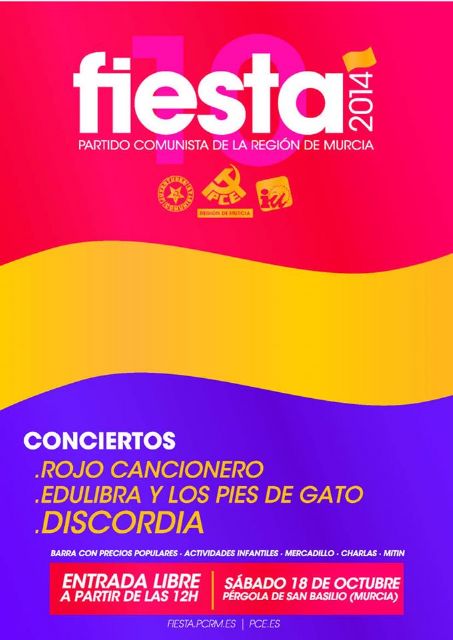El Partido Comunista de la Región de Murcia celebrará su tradicional fiesta el sábado 18 de octubre