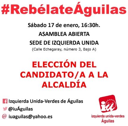 Izquierda Unida-Verdes de Águilas elegirá el sábado 17 a su candidato/a a la Alcaldía