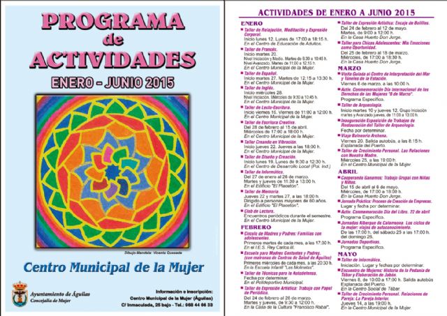 La concejalía de Mujer promueve hasta junio nuevos talleres y cursos formativos en Águilas