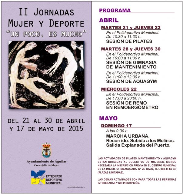 La próxima semana se inician en Águilas las II Jornadas 'Mujer y Deporte'