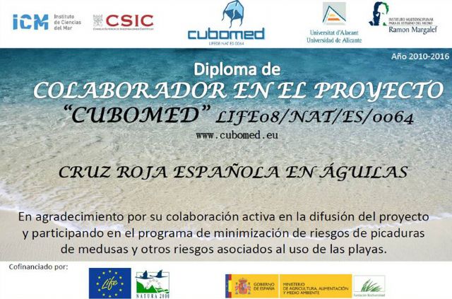 Cruz Roja Española en Águilas reconocida como Colaborador del proyecto 'Cubomed'
