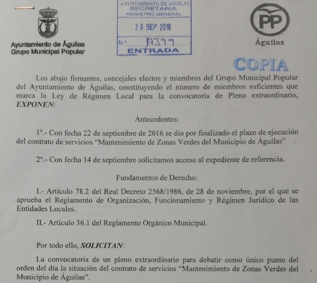 La dejadez de la Alcaldesa obliga al PP a convocar un Pleno