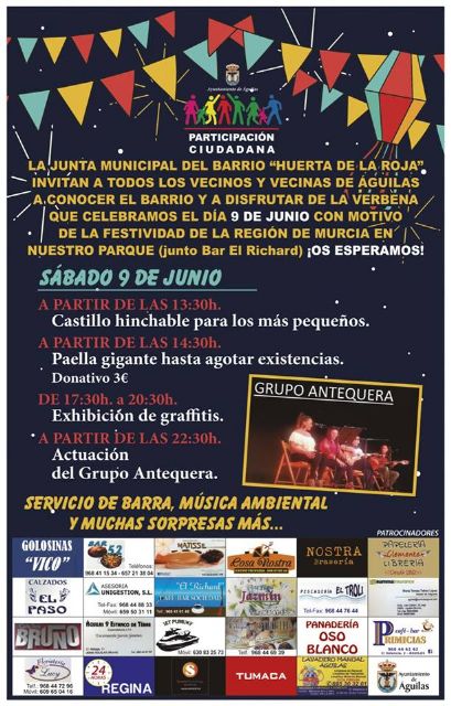 La Junta Vecinal de la Huerta de la Roja celebrará el próximo sábado su verbena de barrio