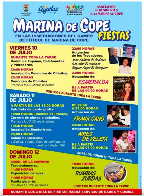 Marina de Cope celebrará sus fiestas con un amplio programa de actividades para todos los públicos