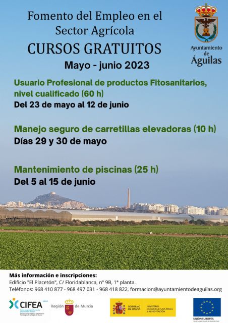 Continúa abierto el plazo de inscripción en las acciones formativas gratuitas del plan de Fomento del empleo en el sector agrario de Águilas
