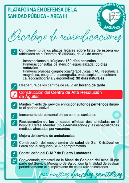 Se constituye en Águilas la Plataforma en Defensa de la Sanidad Pública - Área III
