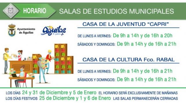 Nuevo horario de las salas de estudio de la localidad durante el periodo navideño