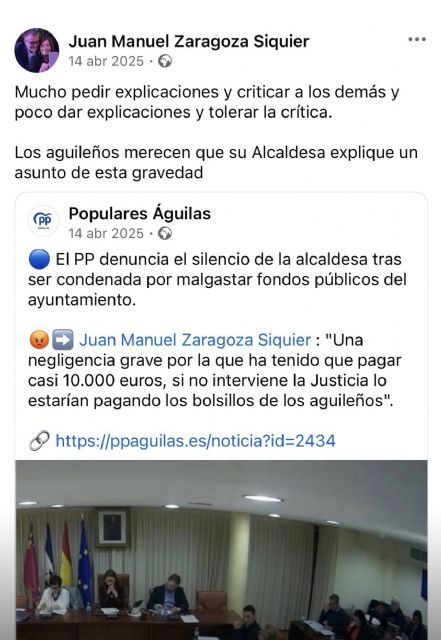 La exalcaldesa de Águilas reivindica su inocencia tras una sentencia firme: “Ni malversamos dinero público ni hubo cobros indebidos”