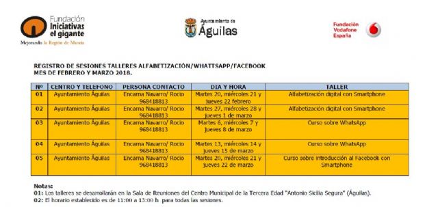 Los mayores de Águilas recibirán formación en el uso de dispositivos móviles avanzados (smarthphone y tablets)