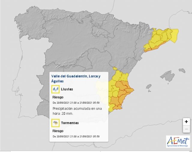 Aemet activa el aviso amarillo por lluvias en Águilas