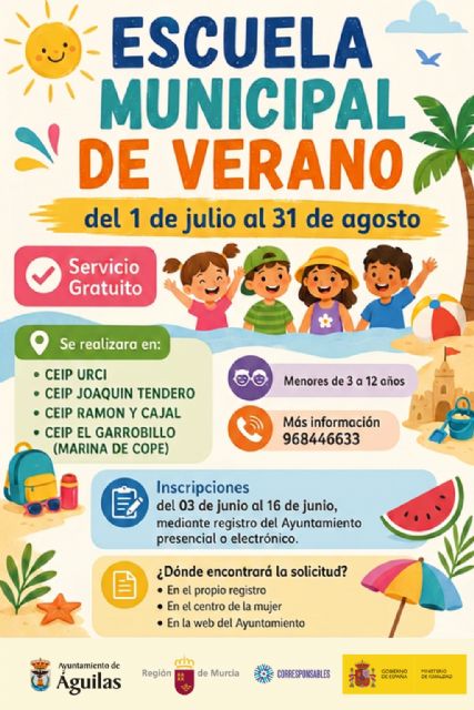 El Ayuntamiento de Águilas reafirma su compromiso con la conciliación familiar con una nueva edición gratuita de la Escuela Municipal de Verano