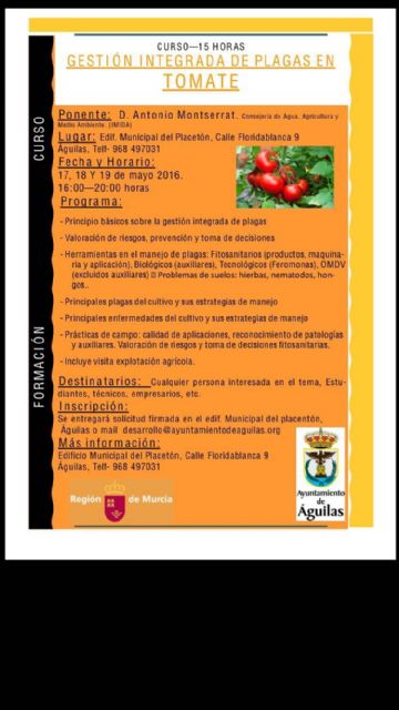 Abierto el plazo de inscripción en el curso de 'Gestión Integrada de plagas en tomate'