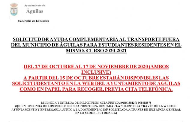 A partir del 15 de octubre estará disponible el certificado para solicitar ayudas complementarios para el transporte de estudiantes