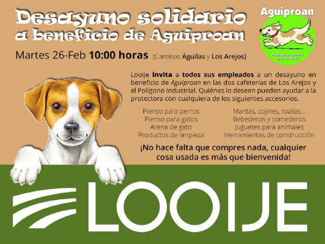 Looije invitará a sus empleados a un desayuno solidario en beneficio de Aguiproan