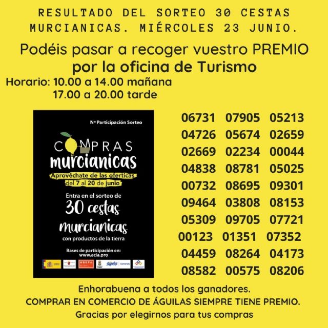 La Campaña 'Compras Murcianicas' concluye con el sorteo de 30 cestas de productos artesanos