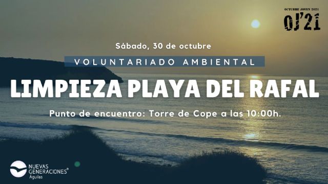 NNGG Águilas organiza una limpieza de la playa del Rafal para este sábado, 30 de octubre