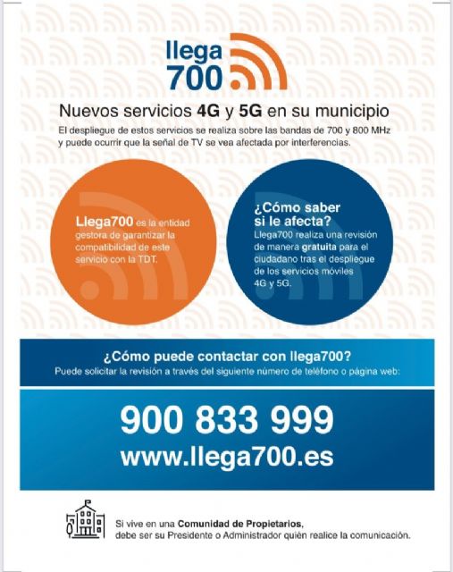 Llega 700 ofrece atención gratuita a los hogares cuya señal TDT se vea afectada por la implantación del 4G y 5G