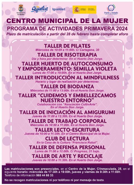Mañana se abre el plazo de inscripción en los talleres del Centro Municipal de la Mujer